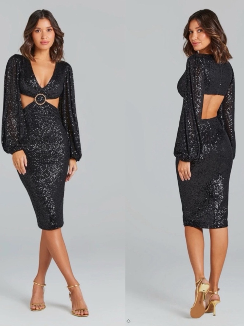 Nadine Merabi Coutney Dress Black XS US 2 NWT Sequins Cut Out Party Cocktail